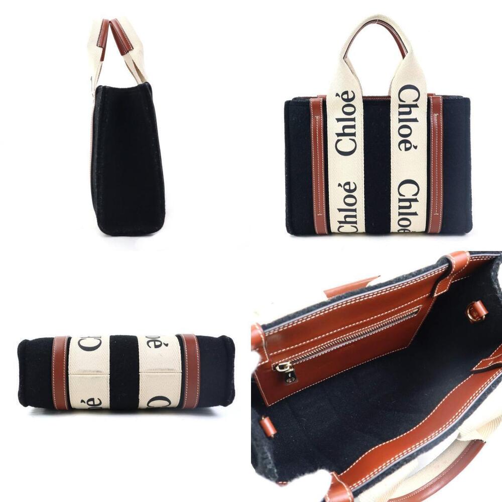 Chloe Leather Bag Black Shoulder Woody 2way Wool Black